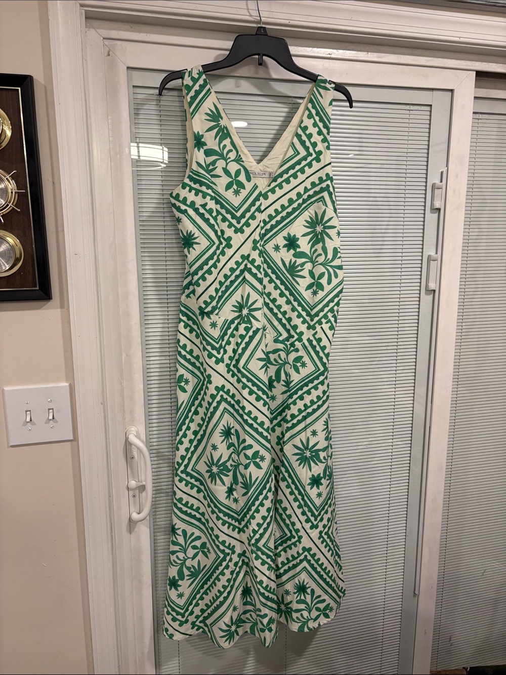 Green and Cream V-Neck Maxi Dress - Sleeveless Floral Print
